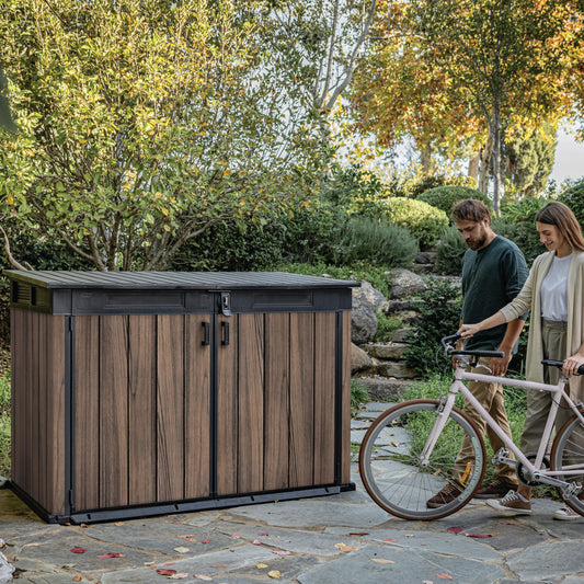 Keter 2020 L Large Outdoor Horizontal Storage Shed with Lockable Doors
