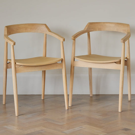 Raleigh Whitewash Dining Table Set - 6 Seater - Carter Whitewash Oak Dining Armchairs