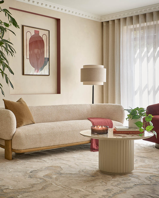 Florence natural fabric with light wood 3 seater sofa
