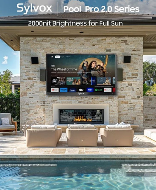 S-Y-L-V-O-X 2000 Nits Full Sun Outdoor TV 65" + Heavy-Duty Adjustable Outdoor TV Wall Mount Bundle 4K UHD, Dolby Atmos, Google TV, Waterproof, Backyard, Patio, Poolside & Restaurant Ready