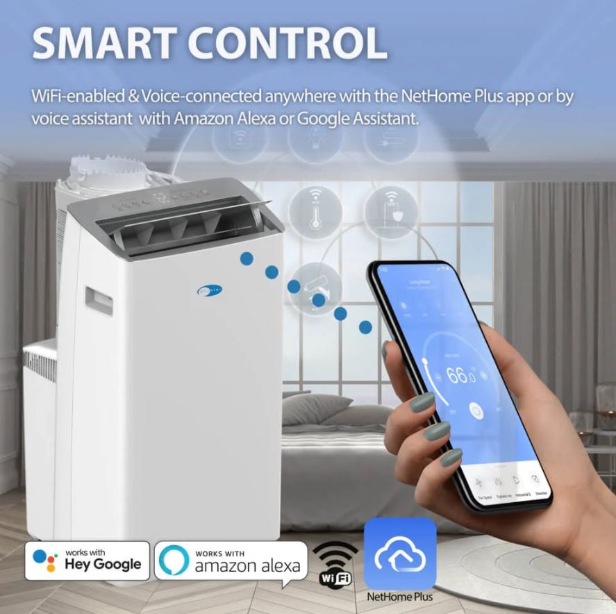 Whynter NEX Inverter 14,000 BTU Dual Hose Smart Portable Air Conditioner, Heater, Dehumidifier & Fan | ARC-1230WNH