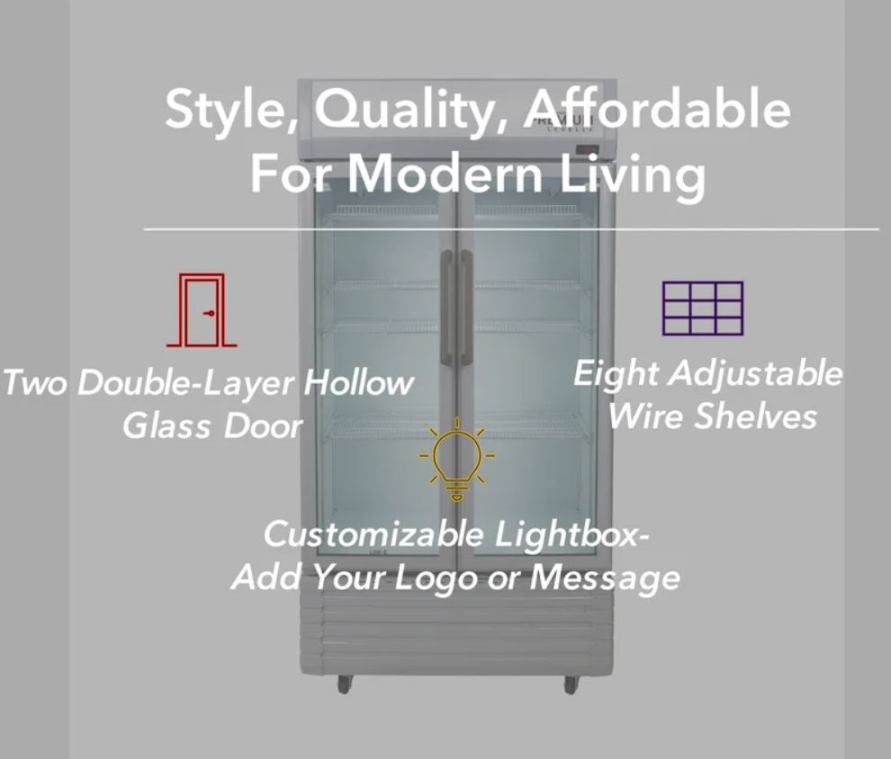 16.0 CuFt Commercial Display Refrigerator 2-Glass Door Merchandiser in Silver with 8 Adjustable Wire Shelves