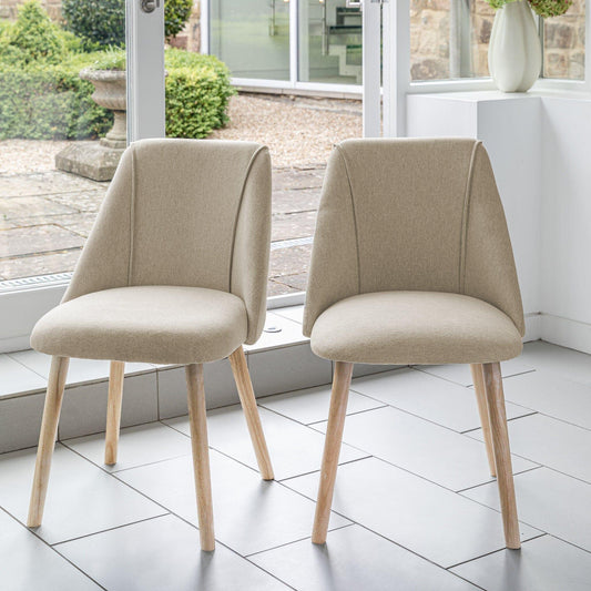 Raleigh Whitewash Oak Rectangular Dining Table Set - 6 Seater - Freya Sand Dining Chairs - Whitewash Oak Legs