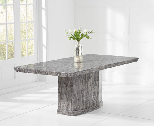Carvelle 200cm Grey Pedestal Marble Dining Table with Francesca Chairs