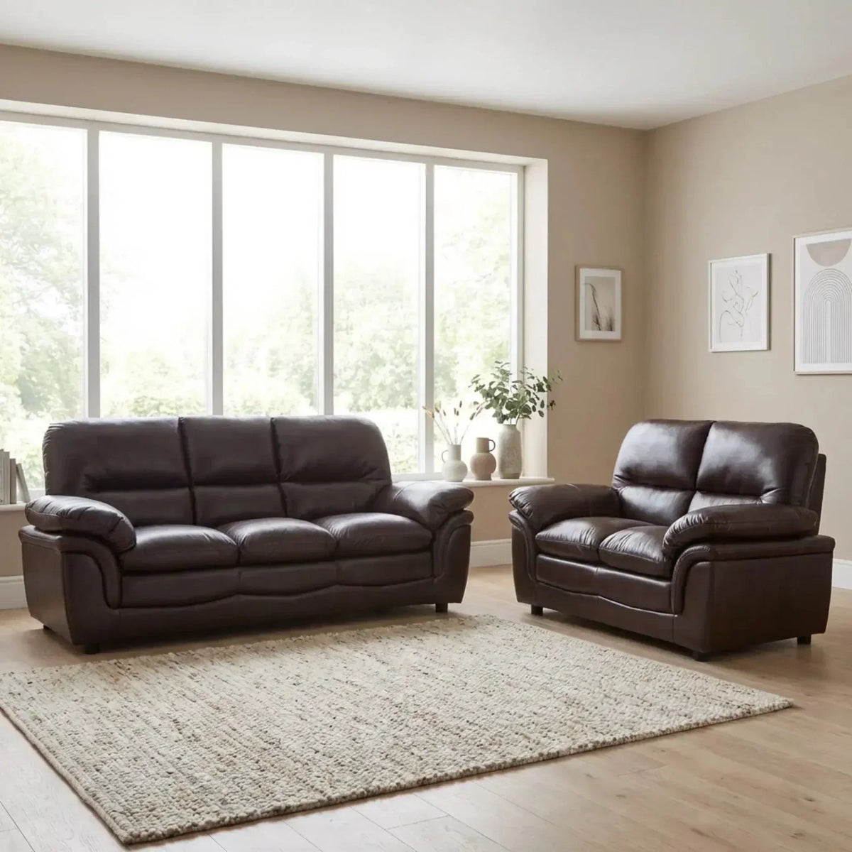 Verona Brown Leather 3+2 Seater Sofa Set Collection