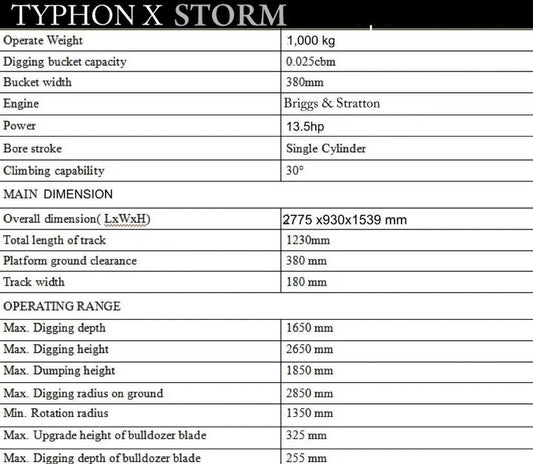 TYPHON TERROR X STORM Mini Excavator Machine – 1 Ton Trench Digger with Canopy, Hydraulic Thumb Clip, Bucket USA