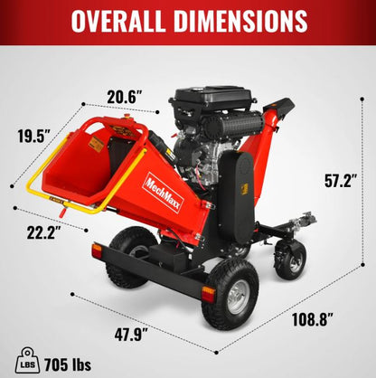 8 inch ZONSEN E-Start 1000cc 35hp Gas Powered 4 - Wheel Drum Wood Chipper with Taillight , B200