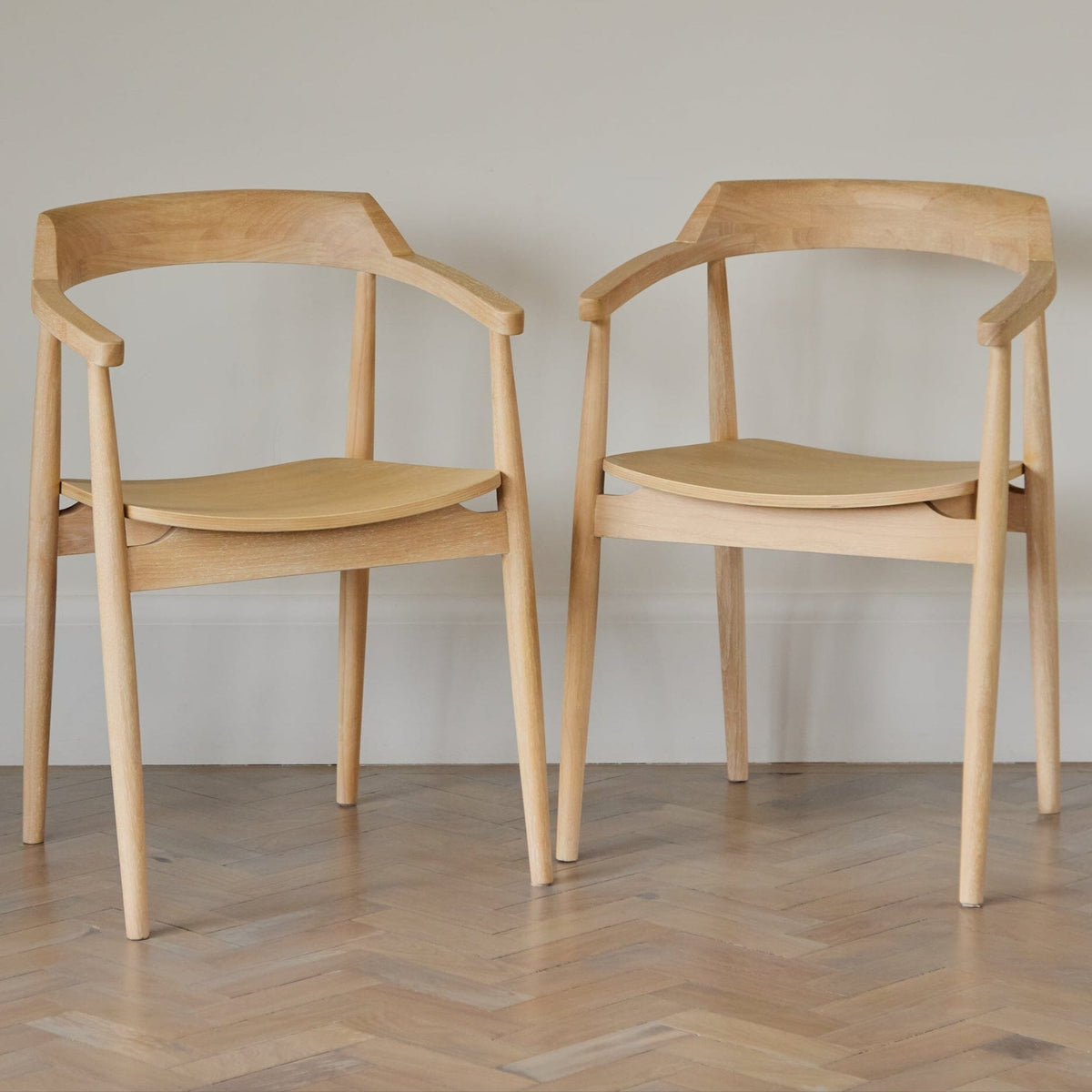 Raleigh Whitewash Dining Table Set - 6 Seater - Carter Whitewash Oak Dining Armchairs