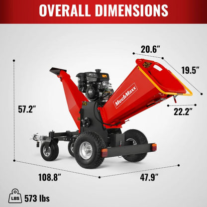 6 inch KOHLER E-Start 429cc 14HP Gas Powered 4 - Wheel Drum Wood Chipper with Taillight , B150