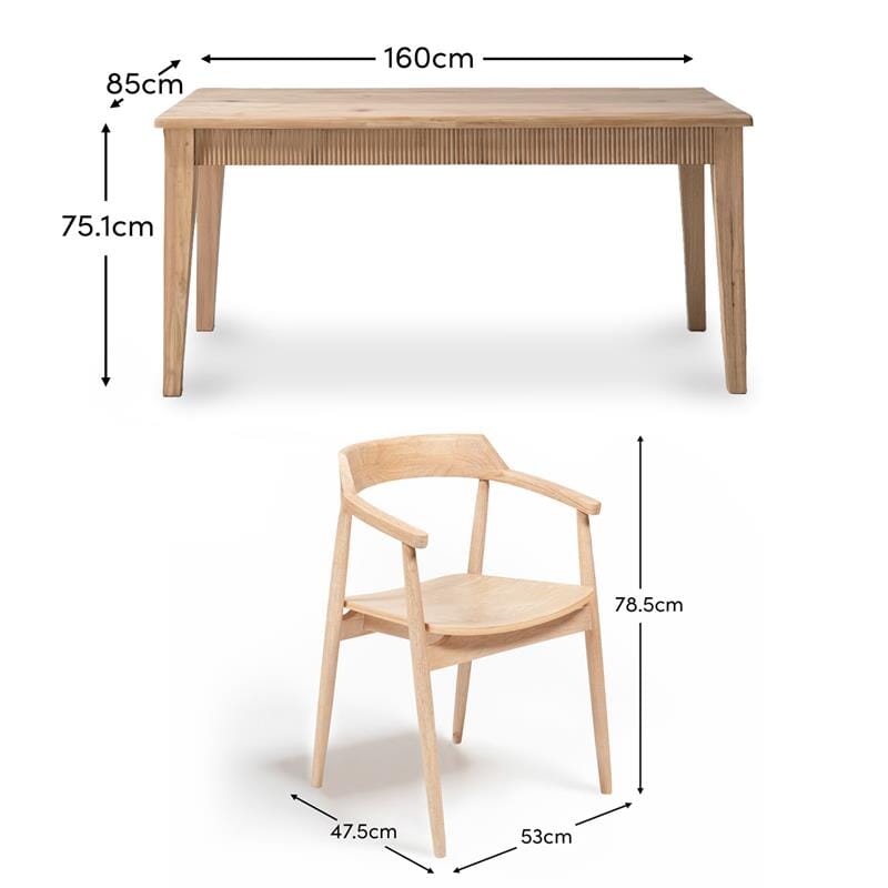 Raleigh Whitewash Dining Table Set - 6 Seater - Carter Whitewash Oak Dining Armchairs