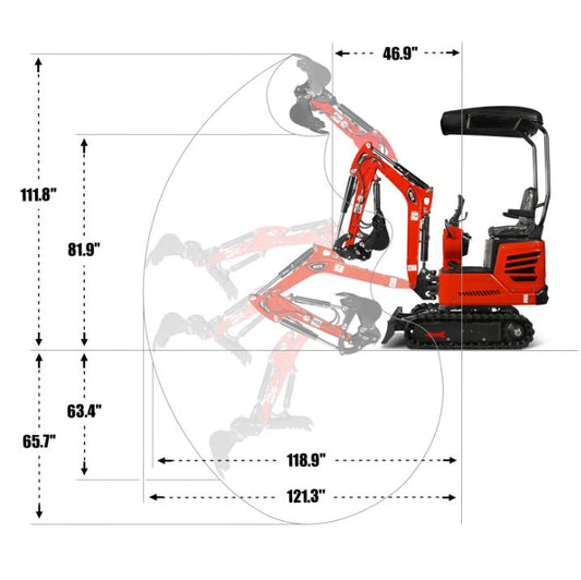 Mini Compact Excavator H-O-N-D-A GX390 Engine, 65.7" Max. Digging Depth, 1Ton, 2280 LBS Operating Weight