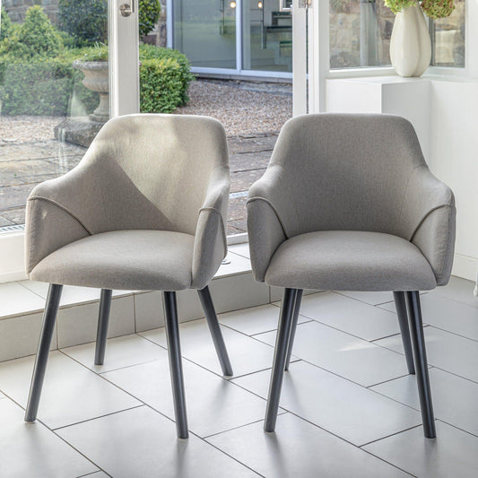 Amelia Whitewash Extendable Dining Table Set - 6 Seater - Freya Sand Carver Chairs - Black Legs
