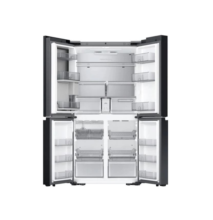 Bespoke 29 CuFt 4-Door Flex Refrigerator in White Glass with AI Family Hub+ and AI Vision