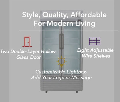 16.0 CuFt Commercial Display Refrigerator 2-Glass Door Merchandiser in Silver with 8 Adjustable Wire Shelves