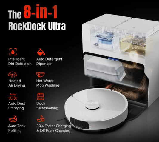 Roborock S8 MaxV Ultra Robot Vacuum & Mop for Pet Hair with 8-in-1 RockDock Ultra, Reactive AI 2.0, 10,000Pa - White