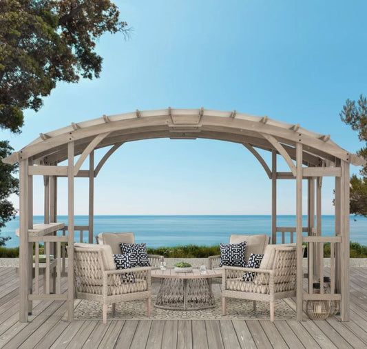 Sunjoy Bellucci 10 x 14 ft. Light Grey Outdoor Cedar Wood Framed Arched Pergola