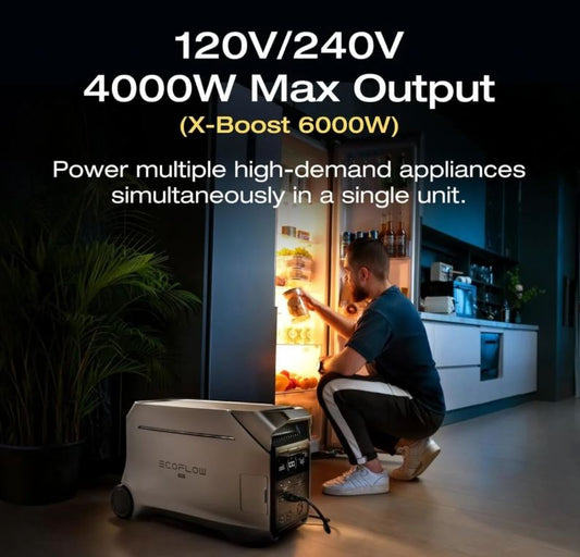 EcoFlow DELTA Pro 3 Portable Power Station with 4000W Output, 120/240V Split-Phase, LFP Battery, and X-Stream Fast Charging