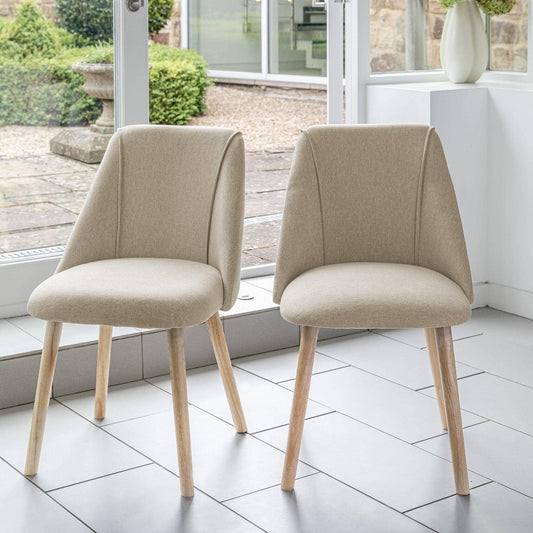 Willow Pale Oak Dining Table Set - 4 Seater - Freya Sand Dining Chairs - Whitewash Legs