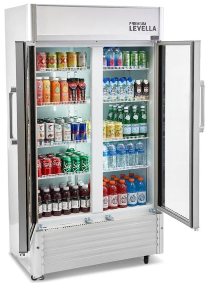 16.0 CuFt Commercial Display Refrigerator 2-Glass Door Merchandiser in Silver with 8 Adjustable Wire Shelves